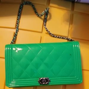 Chanel Le Boy WOC Green Patent Leather Clutch  New